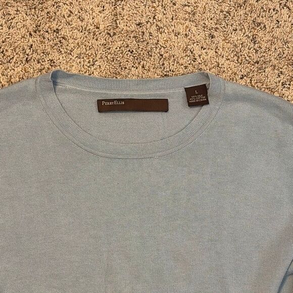 Perry Ellis Light Blue Silk Blend Crewneck Sweater Large - Picture 4 of 6